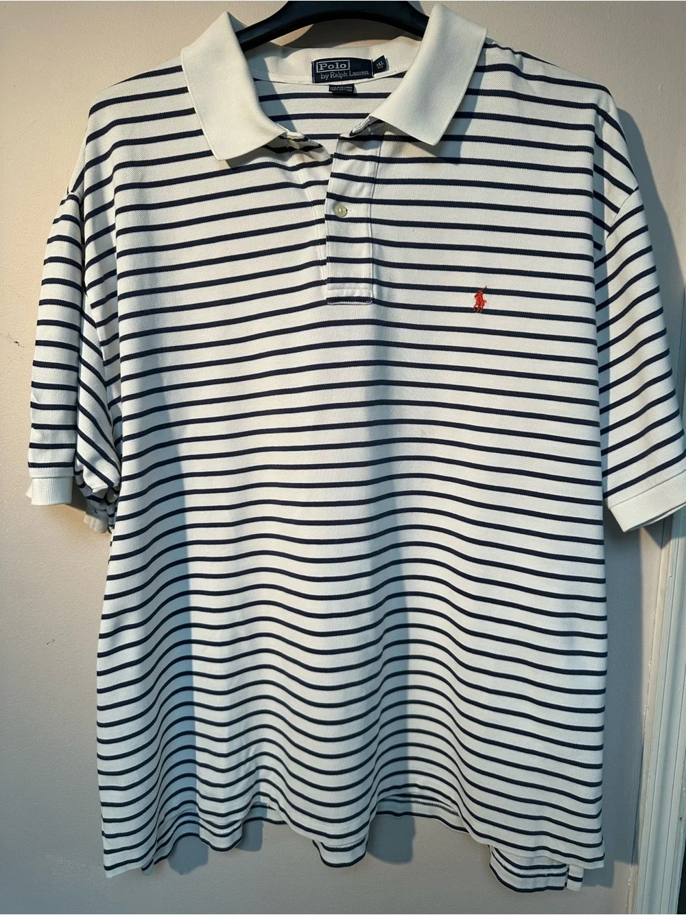 Ralph Lauren White Polo with Navy Stripes and Red Logo